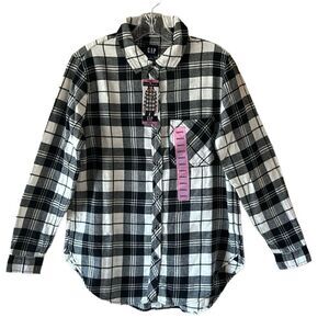 NEW Gap Black And White Relaxed Fit Flannel Shirt